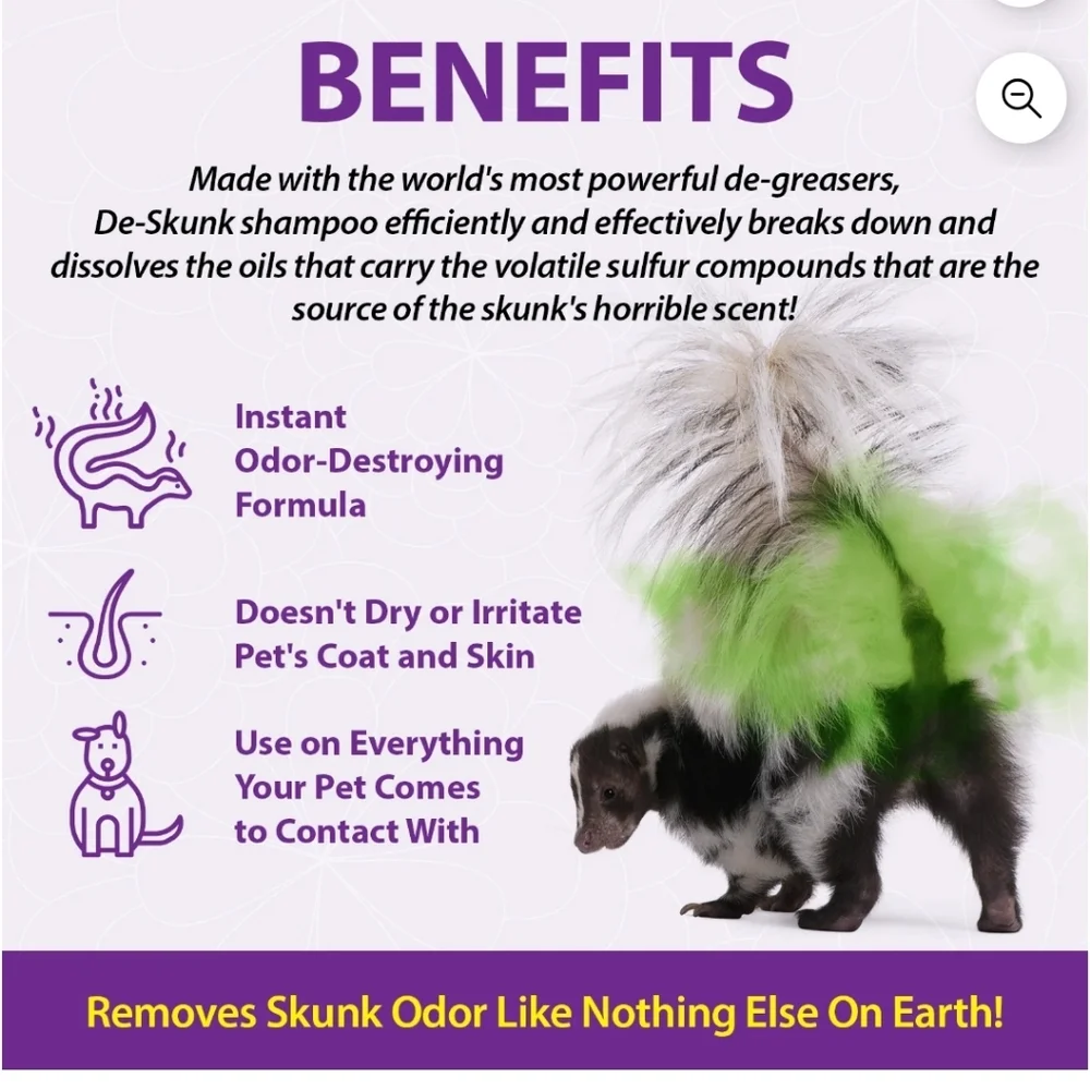 De-Skunk Odor Destroying Shampoo For Pets 32 Fl Oz